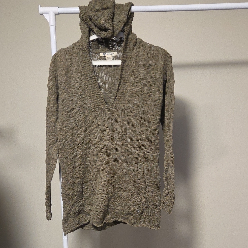 Roxy Olive Green Hooded V-Neck Sweater
